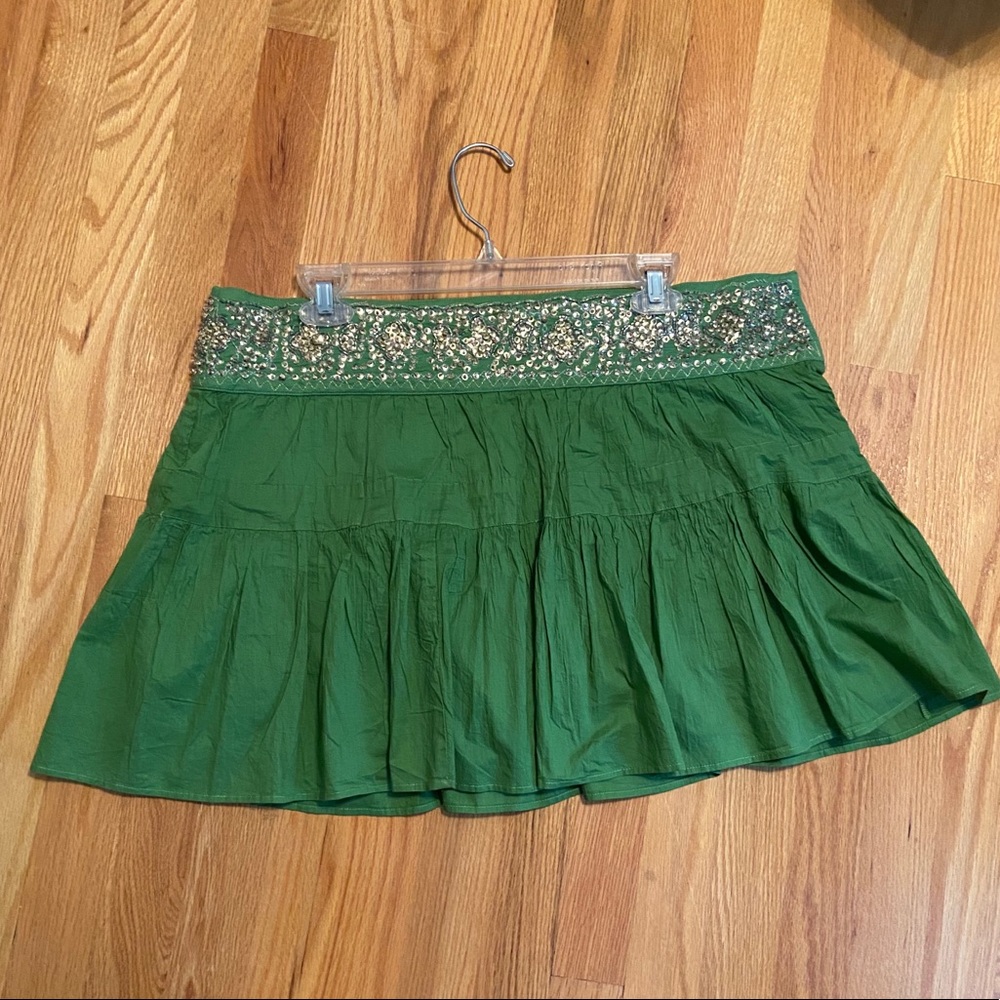 BCBGMaxAzria green skirt with gold sequins